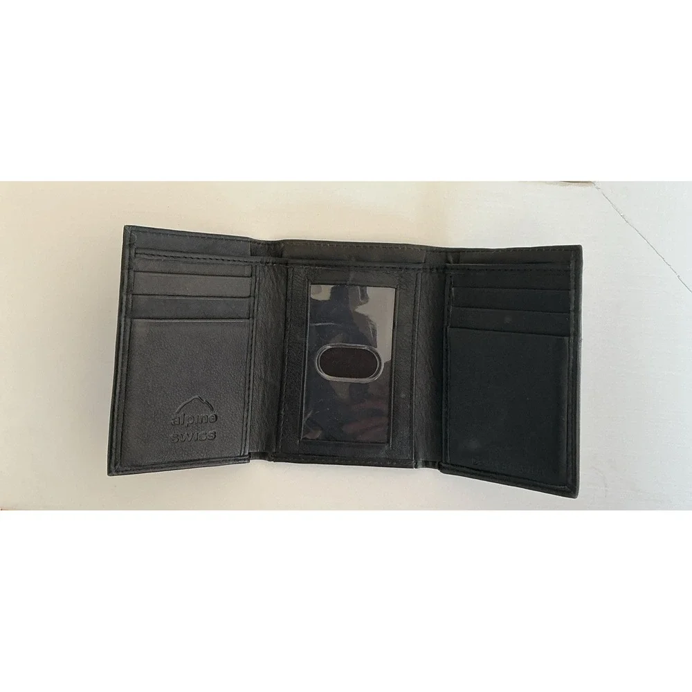 Alpine Swiss Trifold Wallet Mens Genuine Black Leather Classic Red Cross Logo